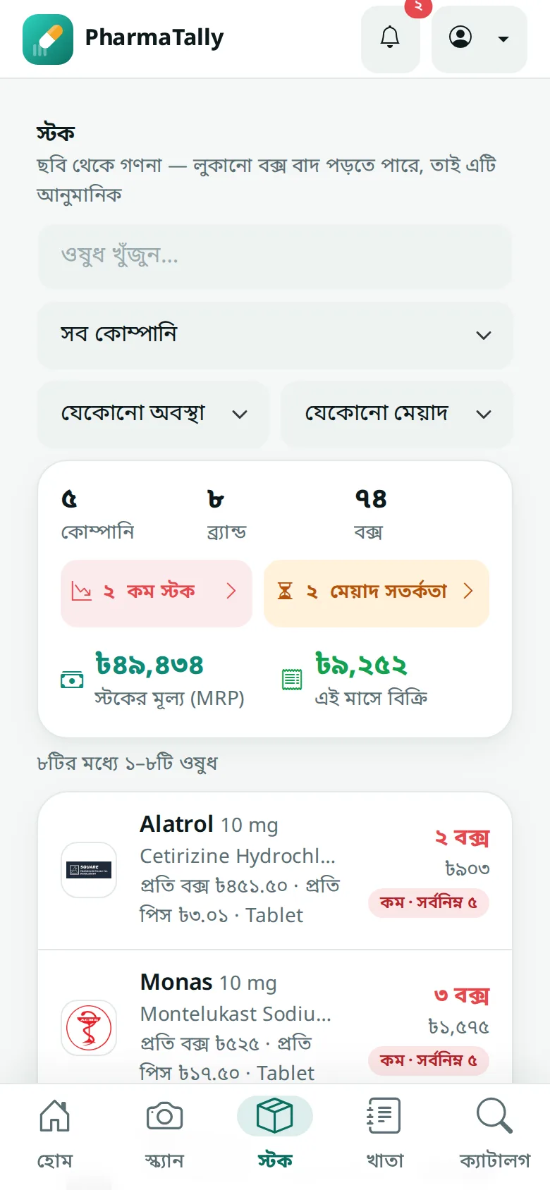 MRP সহ স্টকের তালিকা
